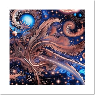 Other Worldly Designs- nebulas, stars, galaxies, planets with feathers Posters and Art